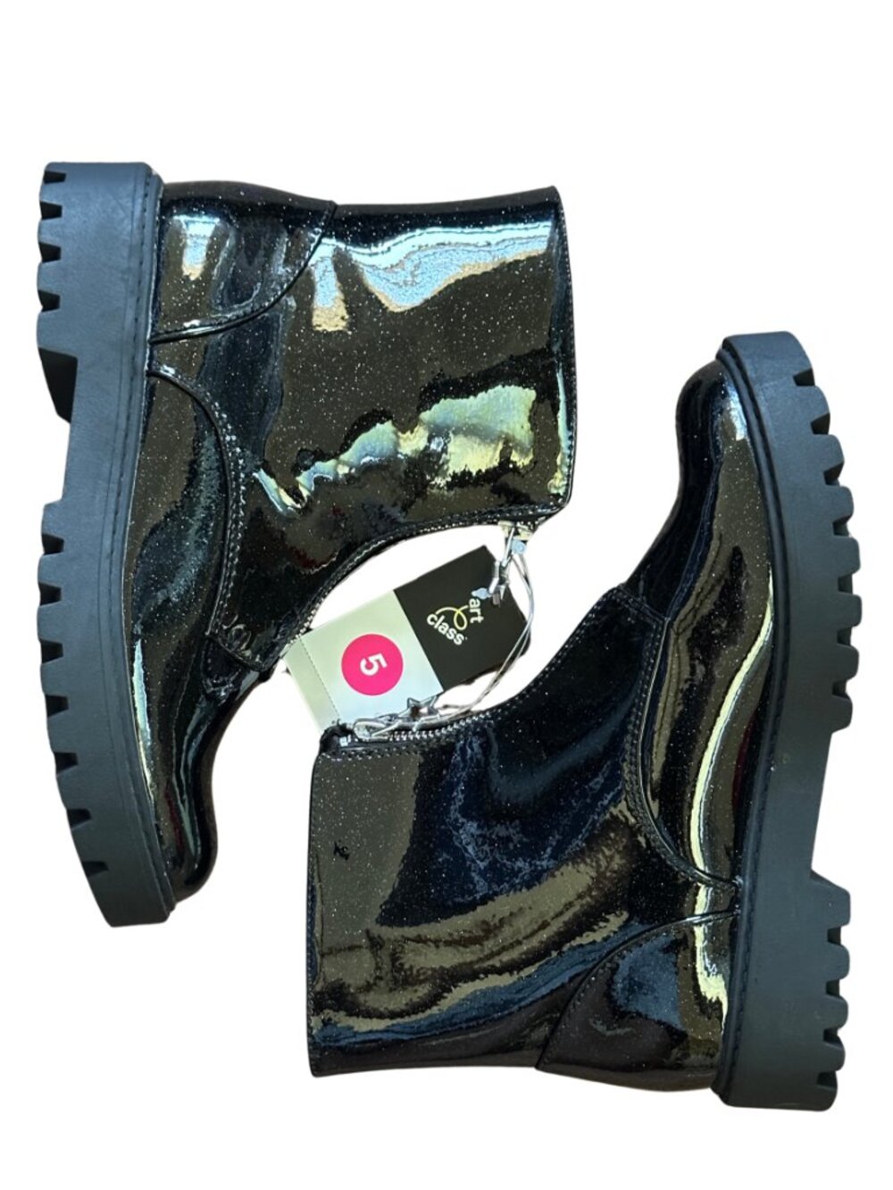 Girls Black Patent Combat Boots Lug Sole Size 5 Big Kids Art Class Myra New - Picture 5 of 8